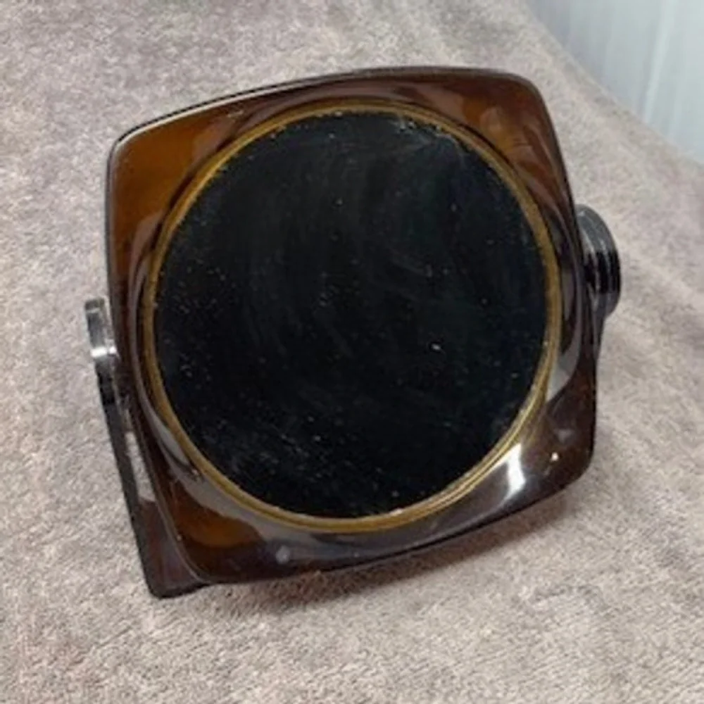 Vtg Amber Swivel Vanity Mirror Magnifying Double Sided Tabletop Hong Kong